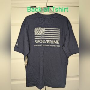 NWT Mens Small Wolverine Work Boot Tshirt Flag on Back Navy